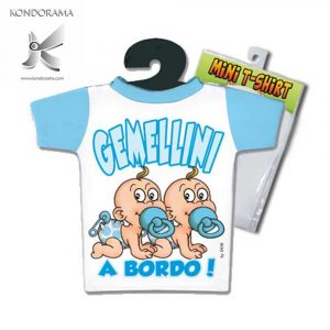 4885-34 MINI T-SHIRT AZZURRA BIMBI GEMELLI GEMELLINI A BORDO