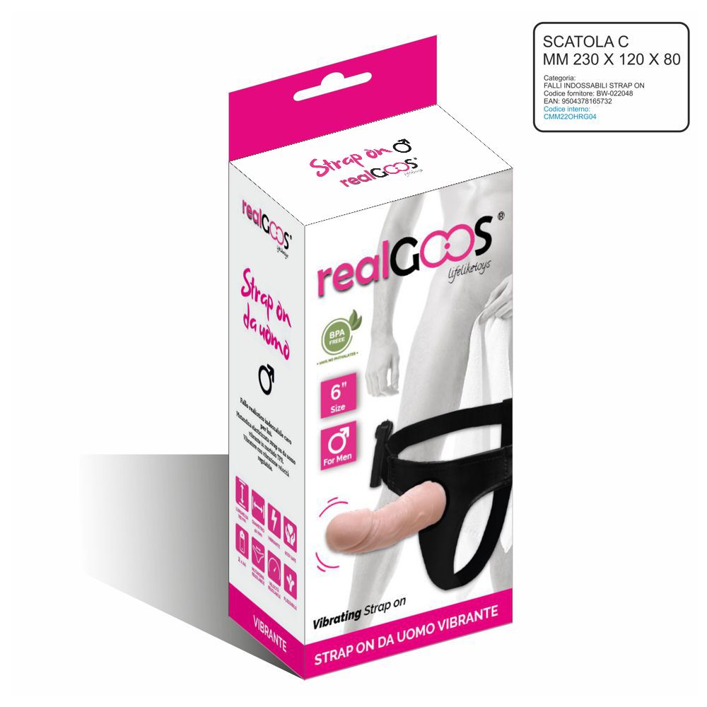 realGOOS® FALLO REALISTICO INDOSSABILE CAVO PER LUI STRAP ON DA UOMO  VIBRANTE VIBRATORE IN MORBIDO TPR mm 150 X 50 - Amore Erotic Boutique